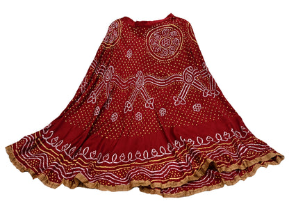 Indian Vintage red Pure satin silk Bandhani printed Lehenga/Skirt garba night Wear