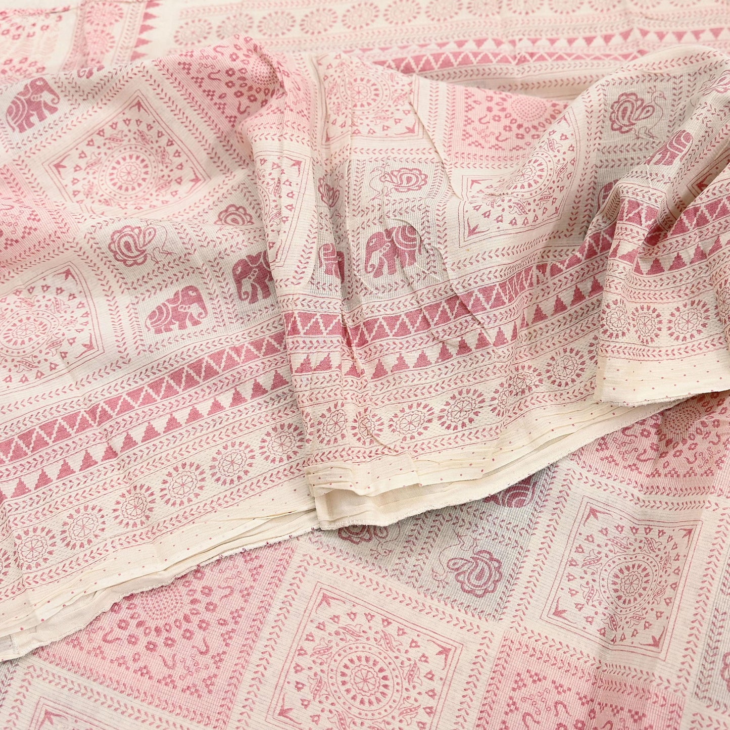 Indian Vintage Sari Ivory Printed Pure Cotton Sarees 5Yd Craft Fabric Soft Sewing Sarong Wrap Boho Upcycle quilting Dress making