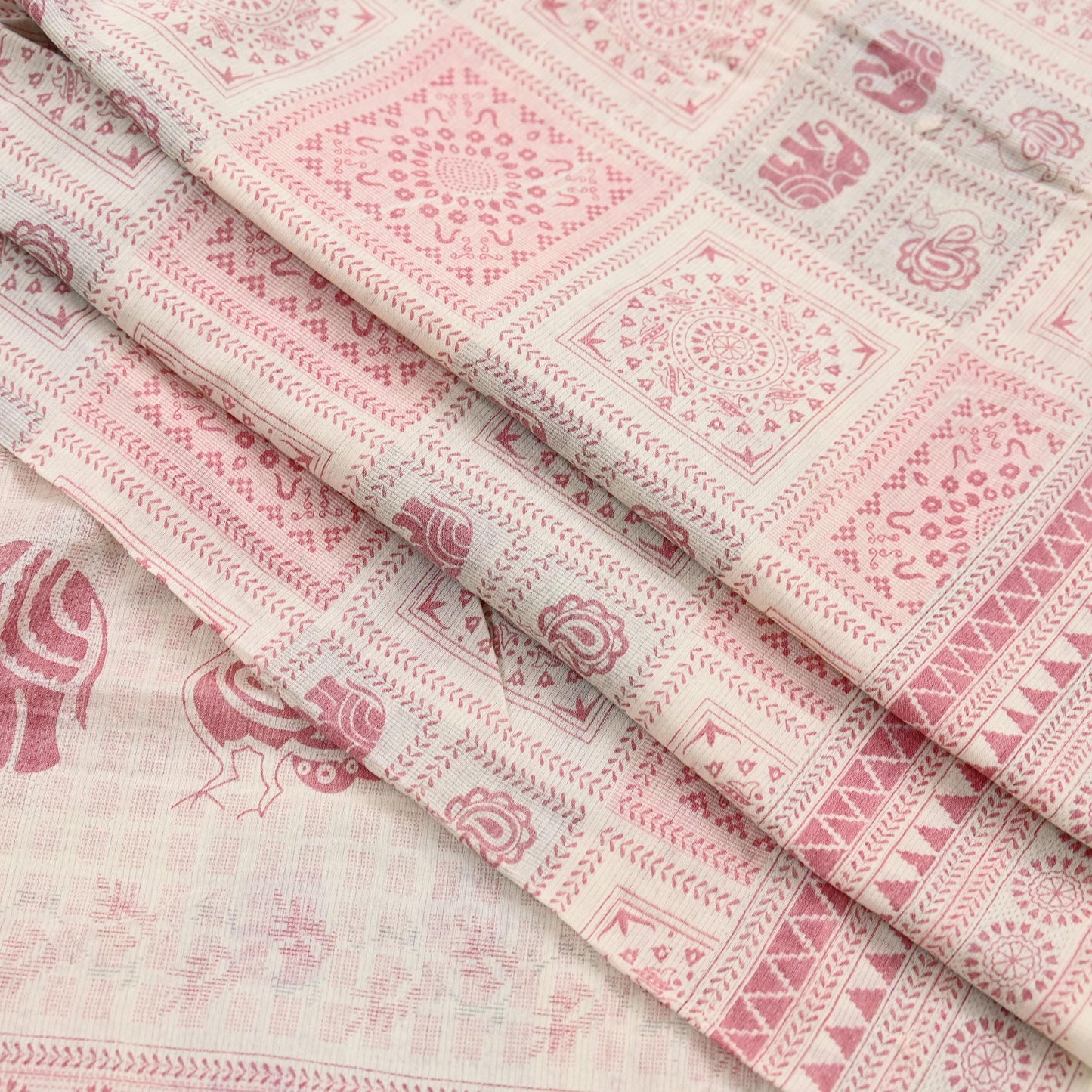 Indian Vintage Sari Ivory Printed Pure Cotton Sarees 5Yd Craft Fabric Soft Sewing Sarong Wrap Boho Upcycle quilting Dress making