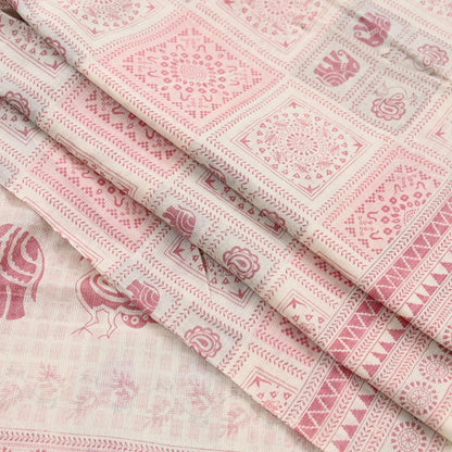 Indian Vintage Sari Ivory Printed Pure Cotton Sarees 5Yd Craft Fabric Soft Sewing Sarong Wrap Boho Upcycle quilting Dress making