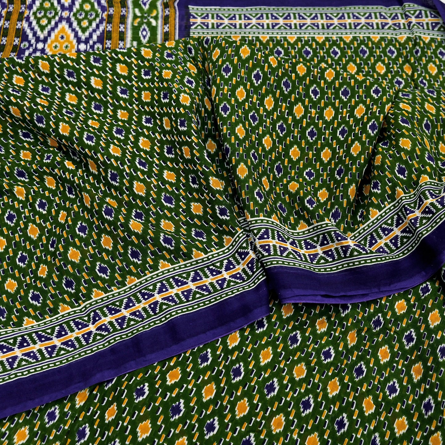 Indian Vintage Sari Blue & Green Pure Cotton Printed Sarees Craft Fabric 5Yd Soft Sewing Sarong Wrap Boho Floral Quilting Upcycle Crafting