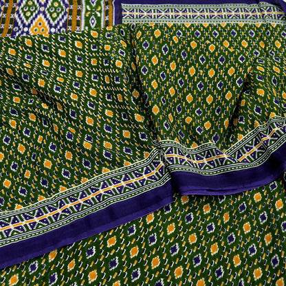 Indian Vintage Sari Blue & Green Pure Cotton Printed Sarees Craft Fabric 5Yd Soft Sewing Sarong Wrap Boho Floral Quilting Upcycle Crafting