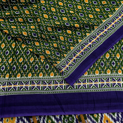 Indian Vintage Sari Blue & Green Pure Cotton Printed Sarees Craft Fabric 5Yd Soft Sewing Sarong Wrap Boho Floral Quilting Upcycle Crafting