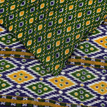 Indian Vintage Sari Blue & Green Pure Cotton Printed Sarees Craft Fabric 5Yd Soft Sewing Sarong Wrap Boho Floral Quilting Upcycle Crafting