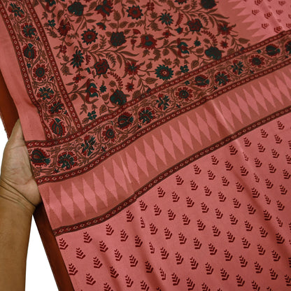 Indian Vintage Sari Peach Moss Crepe Printed Sarees 6yd Craft Fabric Sewing Floral Soft Dress making Quilting Crafting Upcycle Used