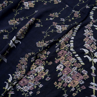 Indian Vintage Sari Gray & Blue Pure Silk Printed Saree 5yd Craft Fabric Sewing Floral Soft Dress Making Wrap used Quilting Crafting Upcycle