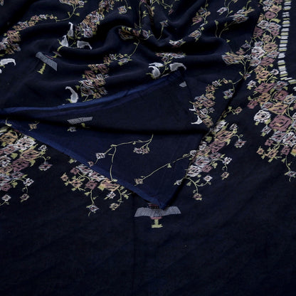 Indian Vintage Sari Gray & Blue Pure Silk Printed Saree 5yd Craft Fabric Sewing Floral Soft Dress Making Wrap used Quilting Crafting Upcycle