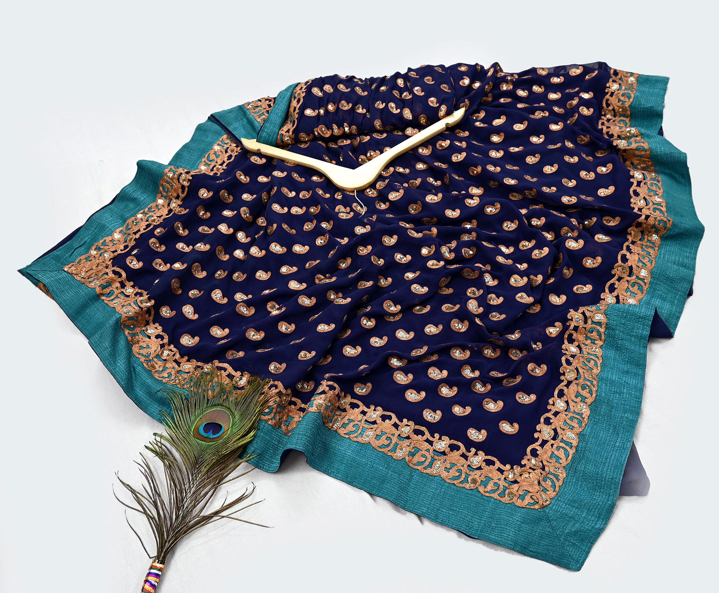 Indian Heavy Sari Blue Pure Georgette Silk Hand Embroidered Sarees Designer Sabyasachi 6Yd Sewing Ethnic Bollywood party wear saree Dabka