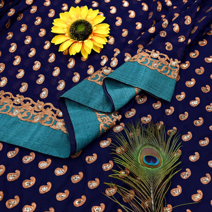 Indian Heavy Sari Blue Pure Georgette Silk Hand Embroidered Sarees Designer Sabyasachi 6Yd Sewing Ethnic Bollywood party wear saree Dabka