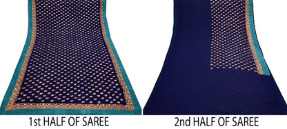 Indian Heavy Sari Blue Pure Georgette Silk Hand Embroidered Sarees Designer Sabyasachi 6Yd Sewing Ethnic Bollywood party wear saree Dabka