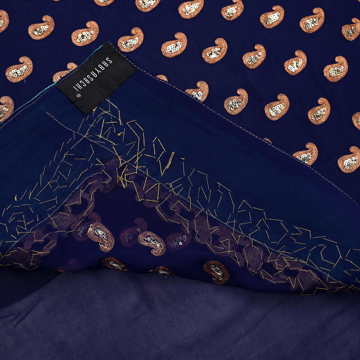 Indian Heavy Sari Blue Pure Georgette Silk Hand Embroidered Sarees Designer Sabyasachi 6Yd Sewing Ethnic Bollywood party wear saree Dabka