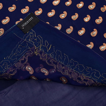 Indian Heavy Sari Blue Pure Georgette Silk Hand Embroidered Sarees Designer Sabyasachi 6Yd Sewing Ethnic Bollywood party wear saree Dabka