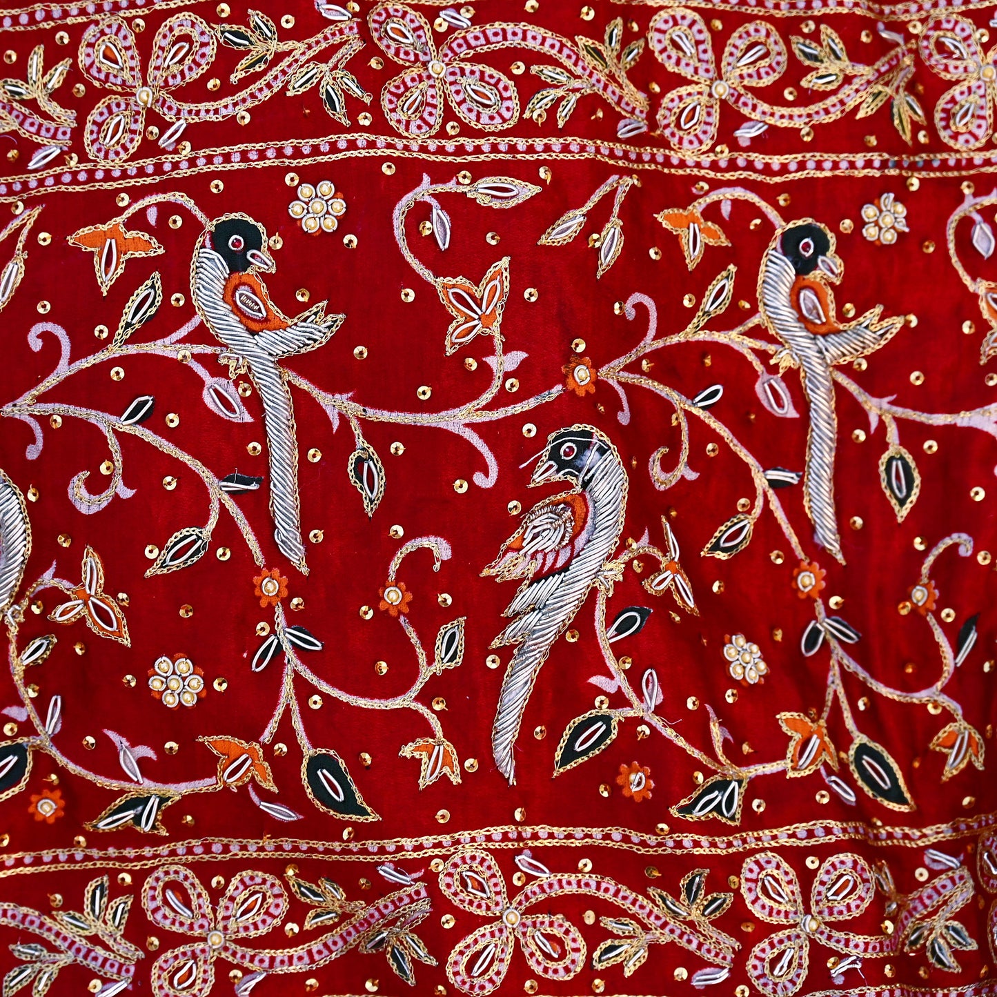 Indian Pre-Owned Sari Bridal Red Pure Gajji silk Hand Embroidered Gharchola Sarees Ethnic Zardozi/Dabka Zari Bandhej Wedding Saree Peacock