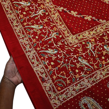 Indian Pre-Owned Sari Bridal Red Pure Gajji silk Hand Embroidered Gharchola Sarees Ethnic Zardozi/Dabka Zari Bandhej Wedding Saree Peacock
