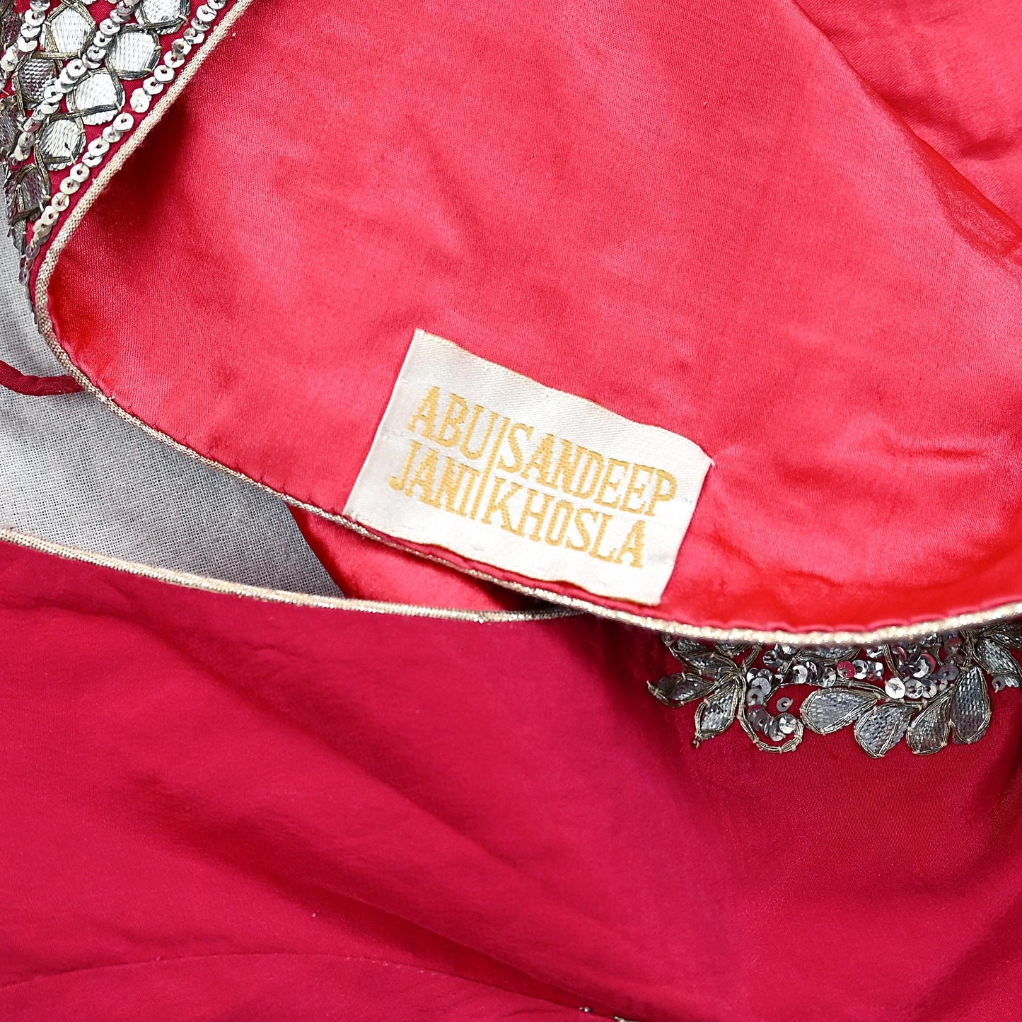 Indian Pre-owned Heavy Sari Pink Pure Georgette Silk Hand Embroidered Sarees Designer Abu Jani 5Yd Sewing Ethnic Sarees