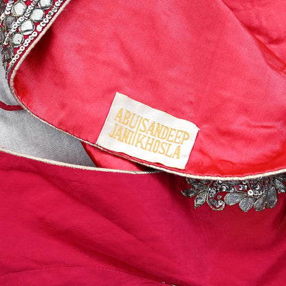 Indian Pre-owned Heavy Sari Pink Pure Georgette Silk Hand Embroidered Sarees Designer Abu Jani 5Yd Sewing Ethnic Sarees