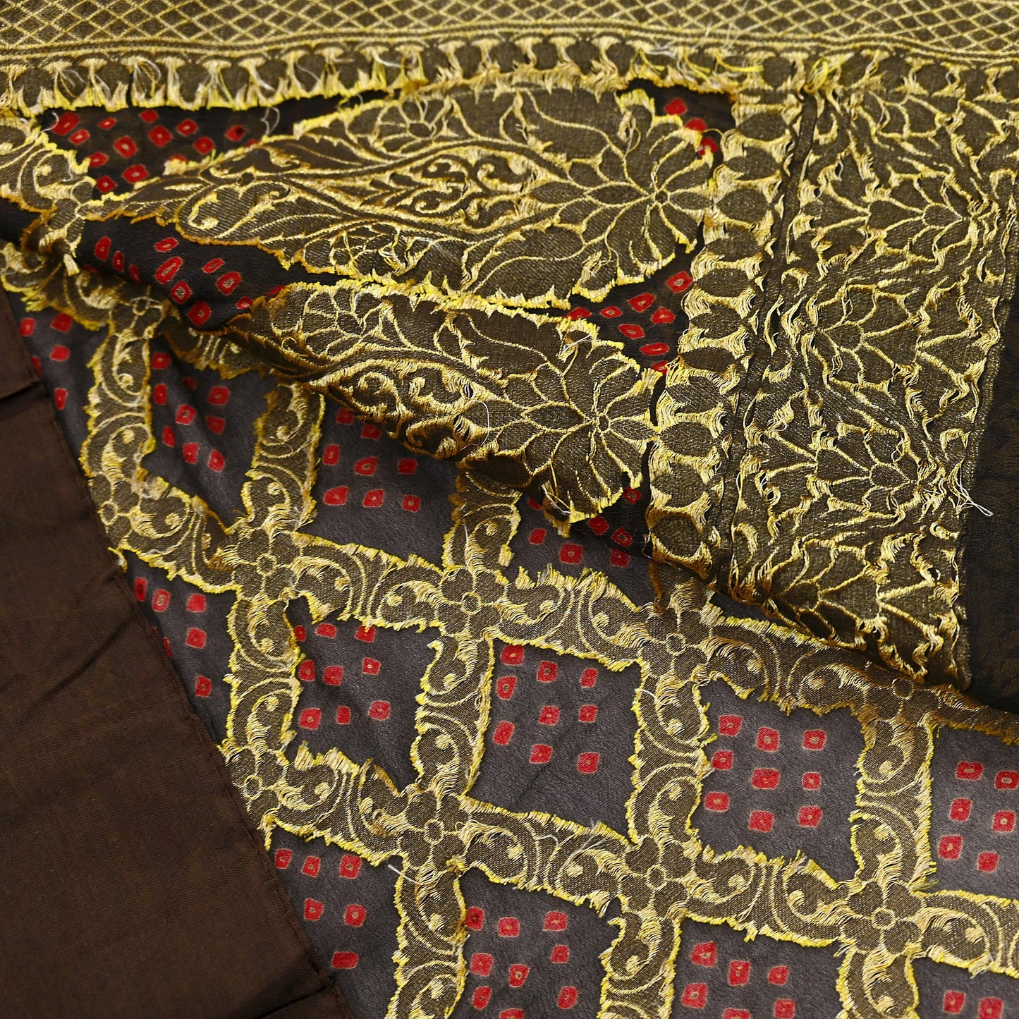 Indian Pre-Owned Sari Gray & Green Pure Georgette silk Hand Woven Bandhani Sarees Ethnic Zardozi/Dabka Zari Wedding Saree