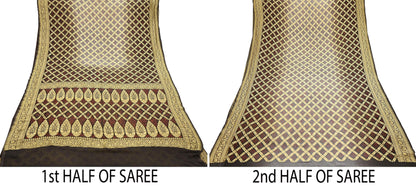 Indian Pre-Owned Sari Gray & Green Pure Georgette silk Hand Woven Bandhani Sarees Ethnic Zardozi/Dabka Zari Wedding Saree