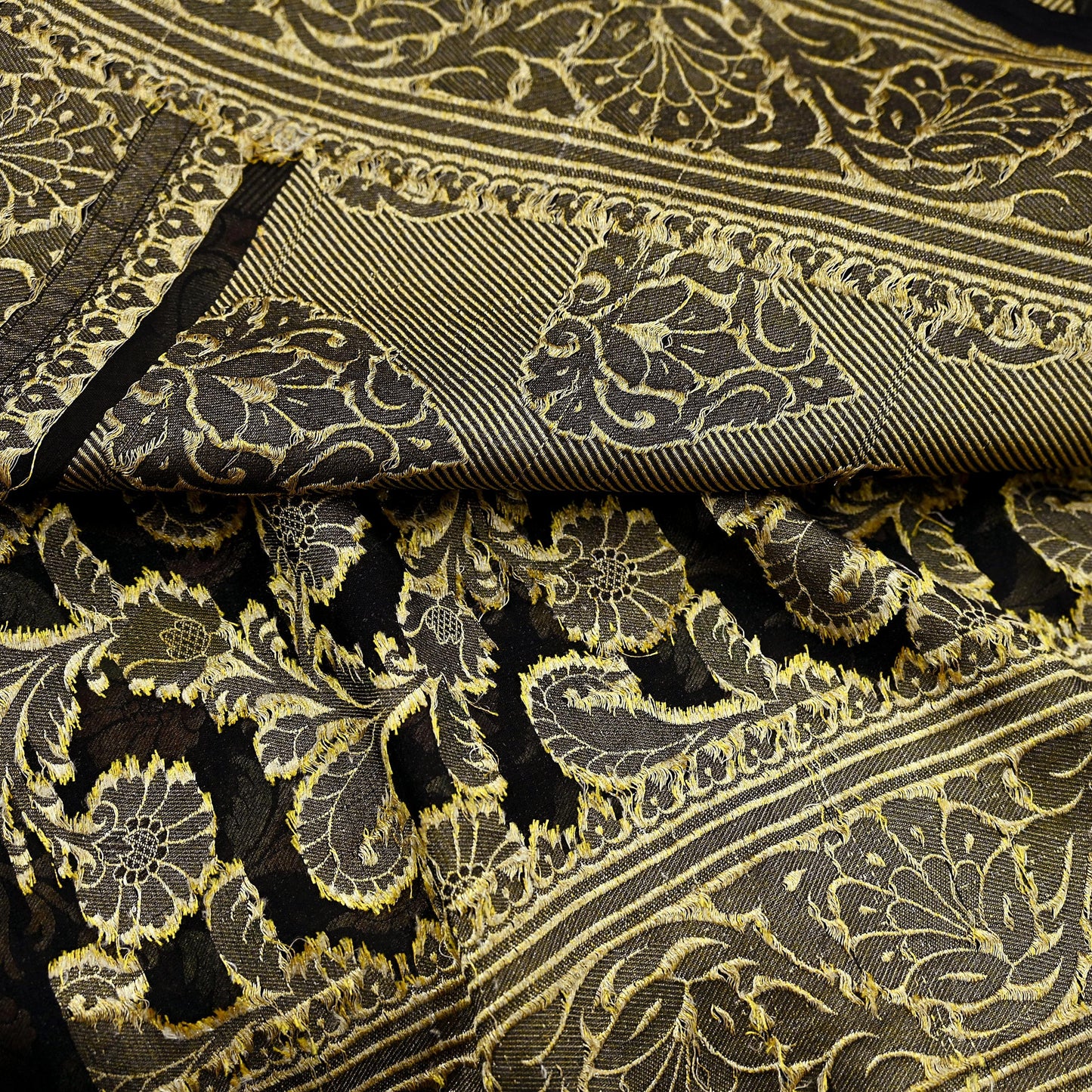 Antique Vintage Black Saree Pure Georgette Silk Hand Woven Banarasi Sari Craft Fabric 5Yd Sewing Soft Ethnic Zari Dress Making