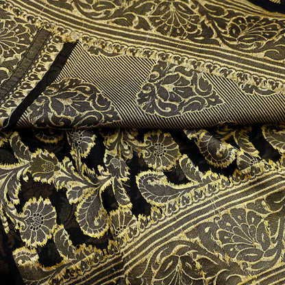 Antique Vintage Black Saree Pure Georgette Silk Hand Woven Banarasi Sari Craft Fabric 5Yd Sewing Soft Ethnic Zari Dress Making