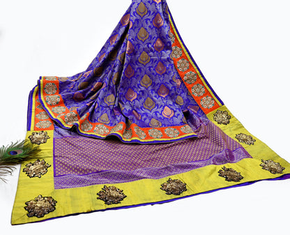 Indian Pre-Owned Sari Blue Pure Silk Hand Embroidered Kanjivaram Designer Manish Malhotra Sarees Ethnic Zardozi/Zari wedding Saree