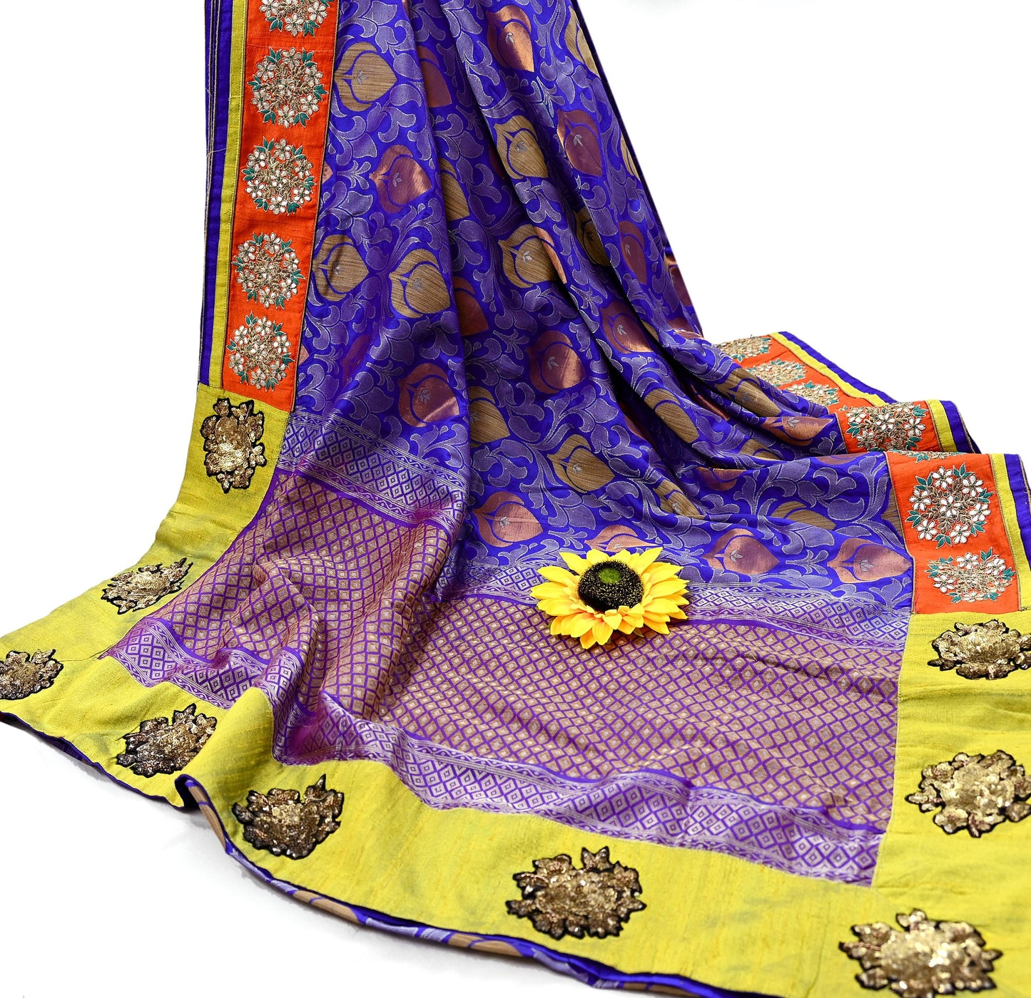 Indian Pre-Owned Sari Blue Pure Silk Hand Embroidered Kanjivaram Designer Manish Malhotra Sarees Ethnic Zardozi/Zari wedding Saree