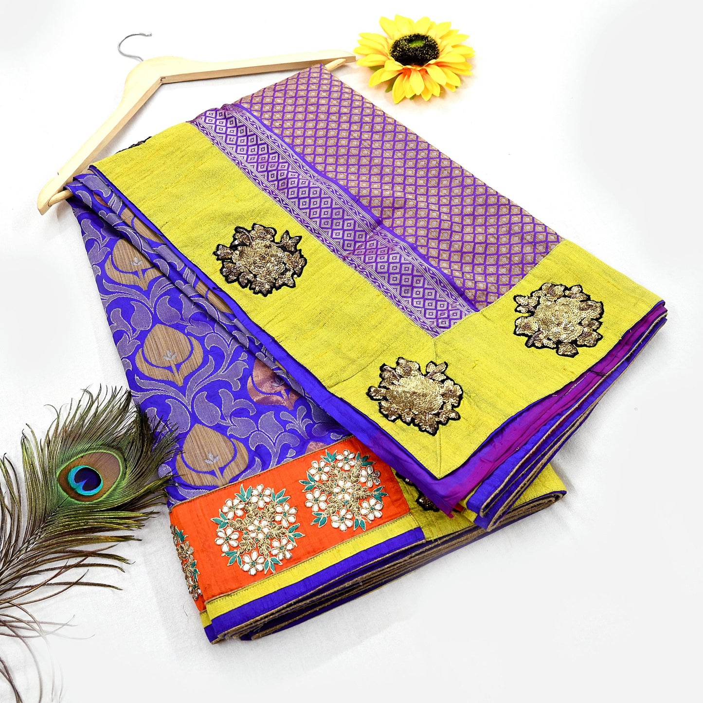 Indian Pre-Owned Sari Blue Pure Silk Hand Embroidered Kanjivaram Designer Manish Malhotra Sarees Ethnic Zardozi/Zari wedding Saree