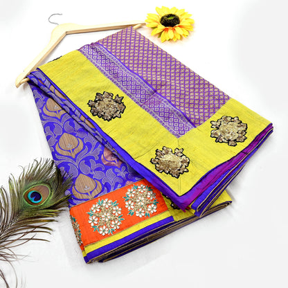 Indian Pre-Owned Sari Blue Pure Silk Hand Embroidered Kanjivaram Designer Manish Malhotra Sarees Ethnic Zardozi/Zari wedding Saree