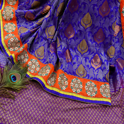 Indian Pre-Owned Sari Blue Pure Silk Hand Embroidered Kanjivaram Designer Manish Malhotra Sarees Ethnic Zardozi/Zari wedding Saree