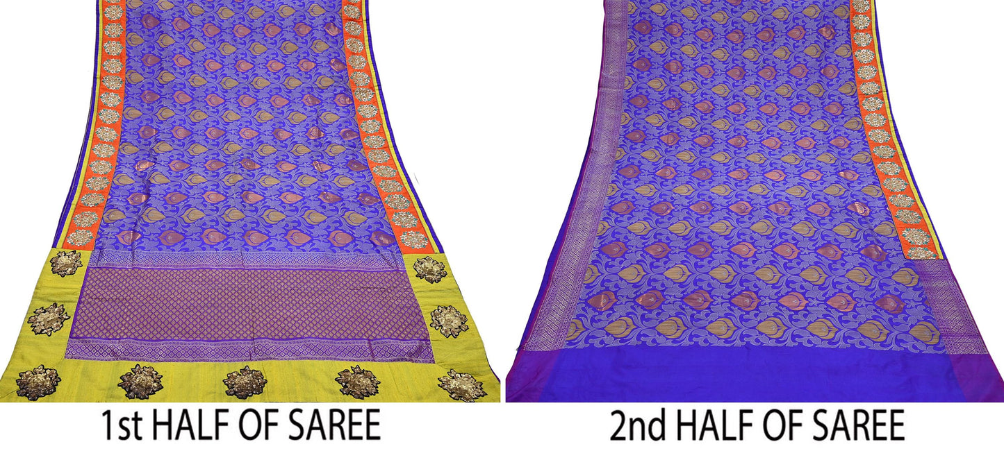 Indian Pre-Owned Sari Blue Pure Silk Hand Embroidered Kanjivaram Designer Manish Malhotra Sarees Ethnic Zardozi/Zari wedding Saree