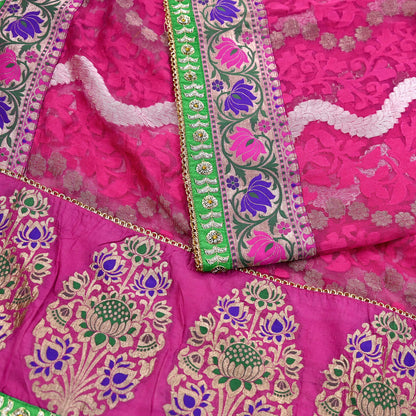 Indian Pre-Owned Sari Magenta Pure Silk Hand Embroidered Jamdani Designer Manish Malhotra Sarees Ethnic Zardozi/Zari wedding Saree