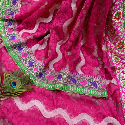 Indian Pre-Owned Sari Magenta Pure Silk Hand Embroidered Jamdani Designer Manish Malhotra Sarees Ethnic Zardozi/Zari wedding Saree