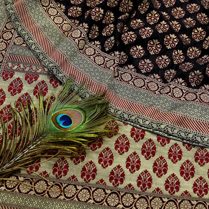 Vintage Heavy Black Sarees Pure Silk Hand Woven Sari Craft Fabric 5Yd Sewing Soft Ethnic Zari Dress Making Wedding Sari