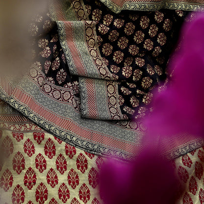 Vintage Heavy Black Sarees Pure Silk Hand Woven Sari Craft Fabric 5Yd Sewing Soft Ethnic Zari Dress Making Wedding Sari