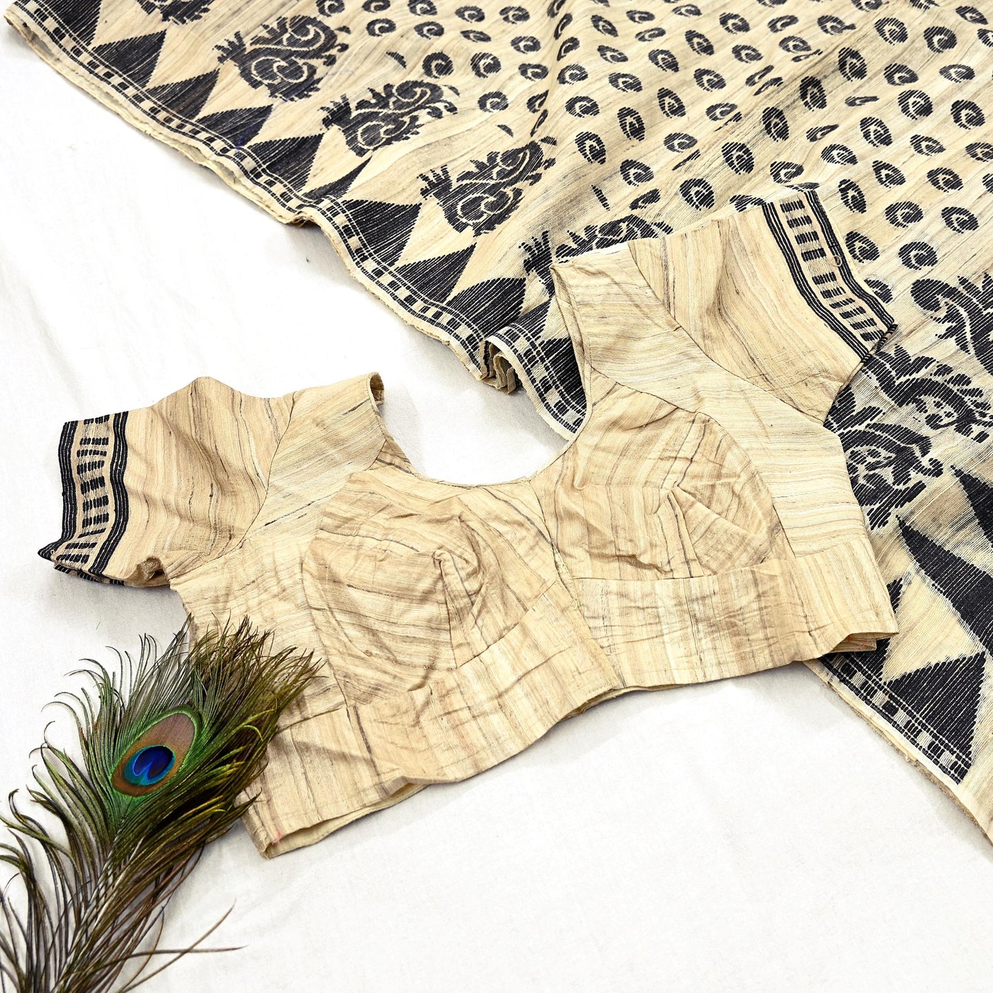 Indian Vintage Beige Saree Pure Khadi Silk Handloom Embroidered  Sari Craft Fabric 5yd Ethnic Wear Border Dress making Upcycle with Blouse