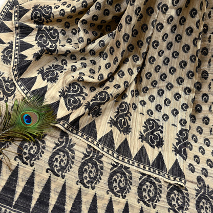 Indian Vintage Beige Saree Pure Khadi Silk Handloom Embroidered  Sari Craft Fabric 5yd Ethnic Wear Border Dress making Upcycle with Blouse