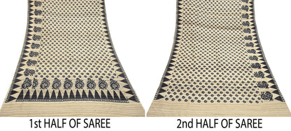 Indian Vintage Beige Saree Pure Khadi Silk Handloom Embroidered  Sari Craft Fabric 5yd Ethnic Wear Border Dress making Upcycle with Blouse