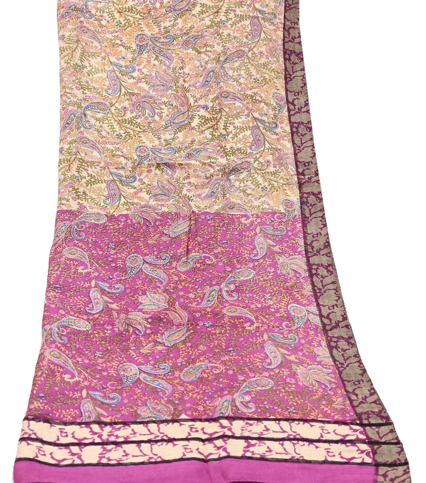 Indian Women Vintage Ivory & Pink Long Stole Pure Woolen Scarf Dupatta Scarves Printed Sarong Wrap Veil Hijab Shawl Soft
