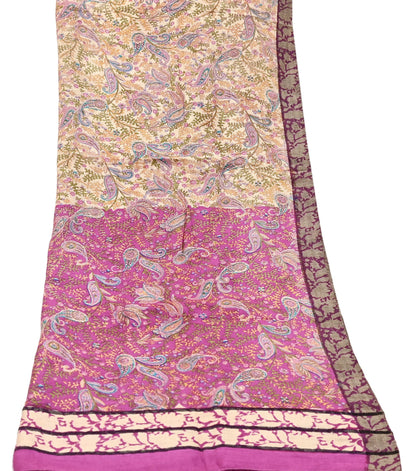 Indian Women Vintage Ivory & Pink Long Stole Pure Woolen Scarf Dupatta Scarves Printed Sarong Wrap Veil Hijab Shawl Soft