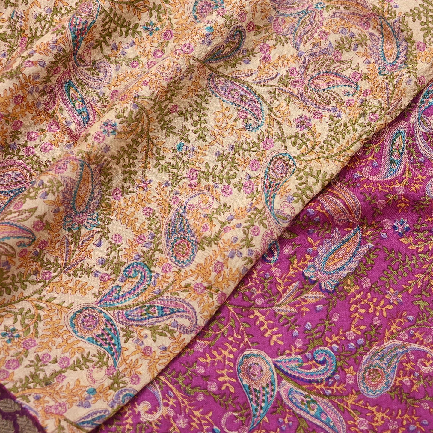 Indian Women Vintage Ivory & Pink Long Stole Pure Woolen Scarf Dupatta Scarves Printed Sarong Wrap Veil Hijab Shawl Soft