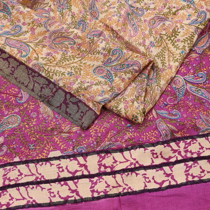 Indian Women Vintage Ivory & Pink Long Stole Pure Woolen Scarf Dupatta Scarves Printed Sarong Wrap Veil Hijab Shawl Soft