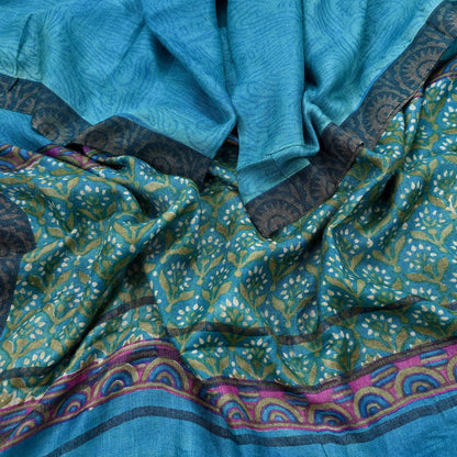 Indian Vintage Blue Long Stole Pure Woolen Scarf Dupatta Infinity Scarves Printed Sarong Wrap Craft Fabric Veil Hijab Shawl