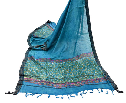 Indian Vintage Blue Long Stole Pure Woolen Scarf Dupatta Infinity Scarves Printed Sarong Wrap Craft Fabric Veil Hijab Shawl