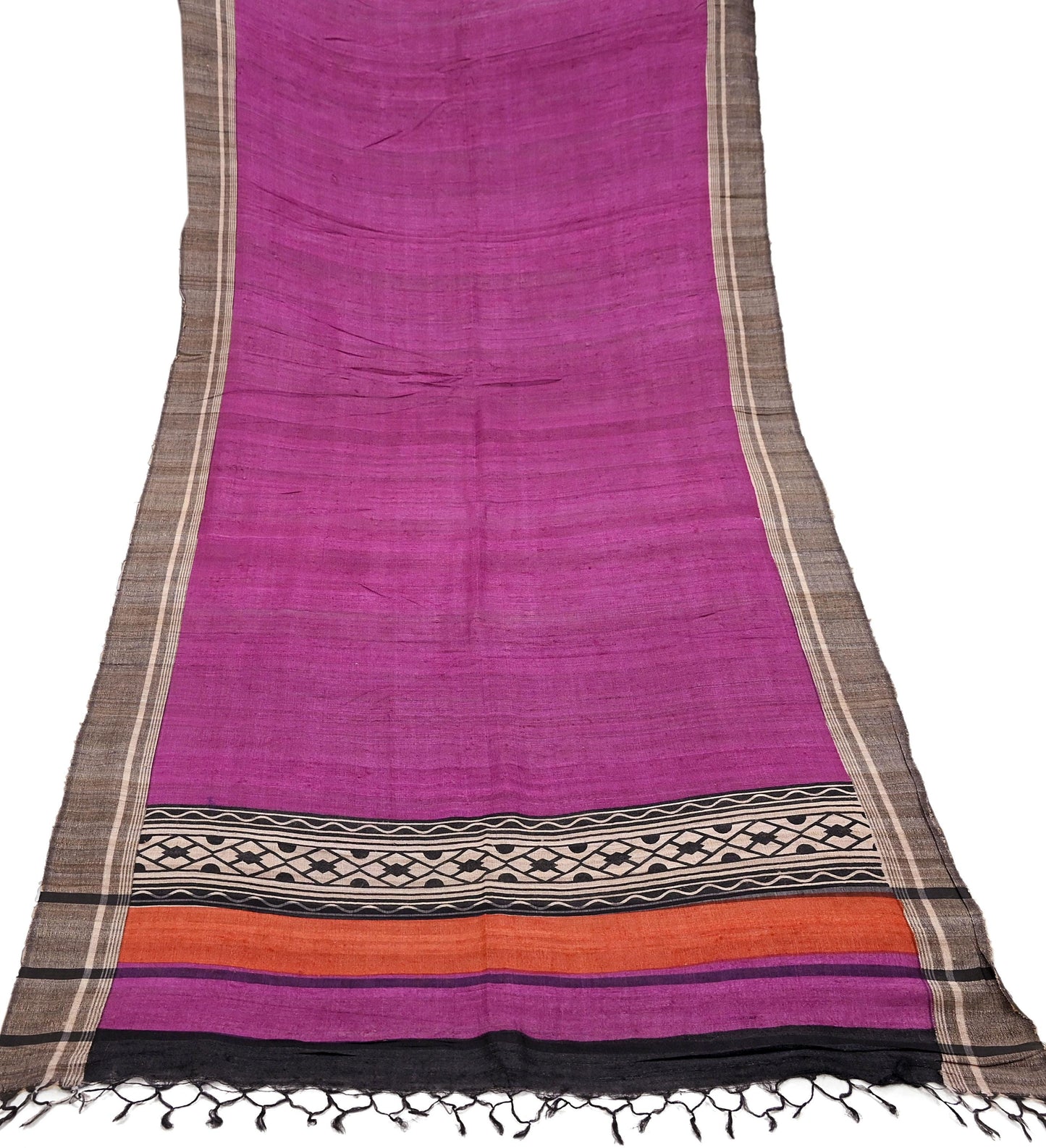 Indian Vintage Purple Dupatta Long Stole 100% Pure Khadi Silk Hand Woven/ Printed Scarves Veil Scarf Wrap Hippie Fringes