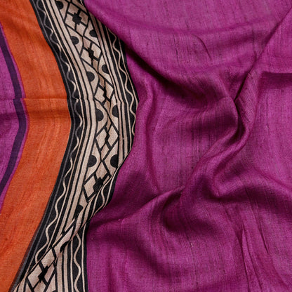 Indian Vintage Purple Dupatta Long Stole 100% Pure Khadi Silk Hand Woven/ Printed Scarves Veil Scarf Wrap Hippie Fringes