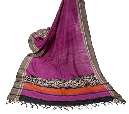 Indian Vintage Purple Dupatta Long Stole 100% Pure Khadi Silk Hand Woven/ Printed Scarves Veil Scarf Wrap Hippie Fringes