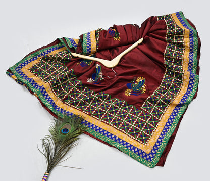 Indian Vintage Heavy Sarees Maroon Pure Silk Hand Embroidered Kutch work Sari Fabric 5Yd Sewing Ethnic Zardozi/dabka zari Wedding sarees