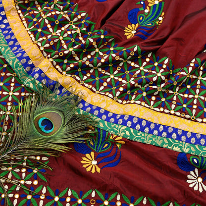 Indian Vintage Heavy Sarees Maroon Pure Silk Hand Embroidered Kutch work Sari Fabric 5Yd Sewing Ethnic Zardozi/dabka zari Wedding sarees