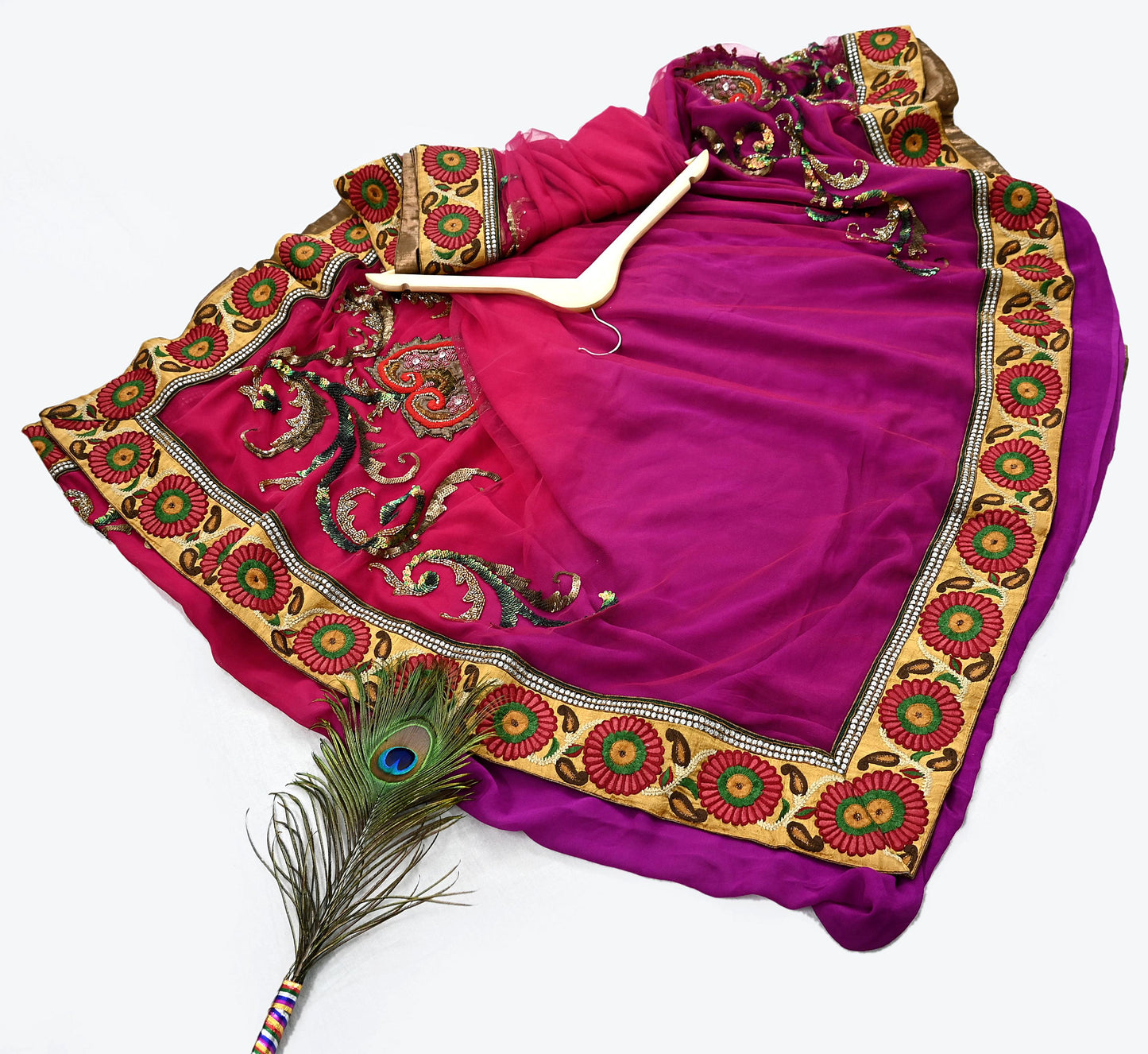 Indian Pre-Owned Sari Pink & Purple net,Pure Georgette Silk Hand Embroidered Designer Manish Malhotra Sarees Ethnic Dabka Zari Wedding Saree