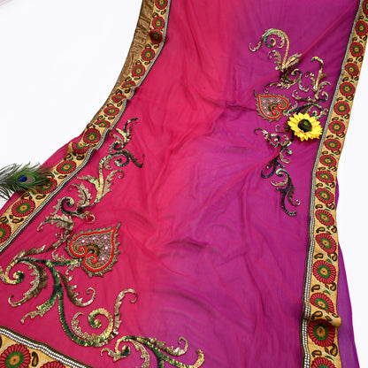 Indian Pre-Owned Sari Pink & Purple net,Pure Georgette Silk Hand Embroidered Designer Manish Malhotra Sarees Ethnic Dabka Zari Wedding Saree